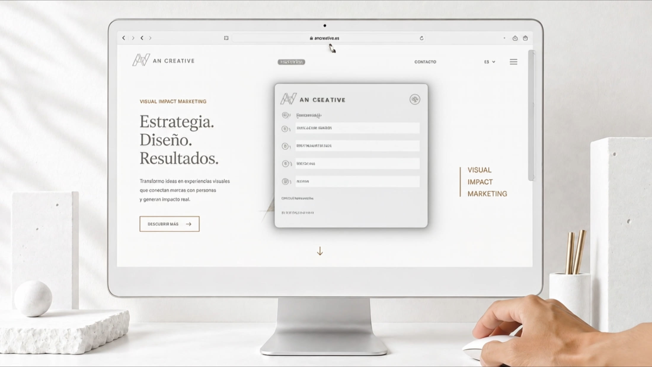 Concepto de interfaz digital de AN Creative Studio aplicado a una pantalla